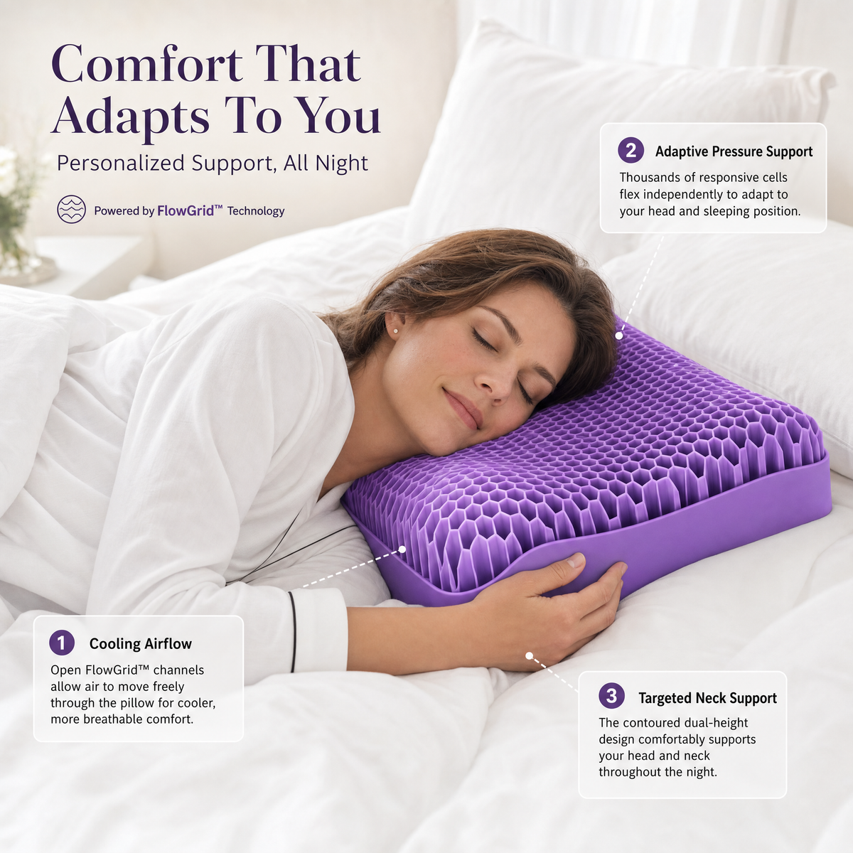 PURPLE GRID PILLOW BY PUREFLOW